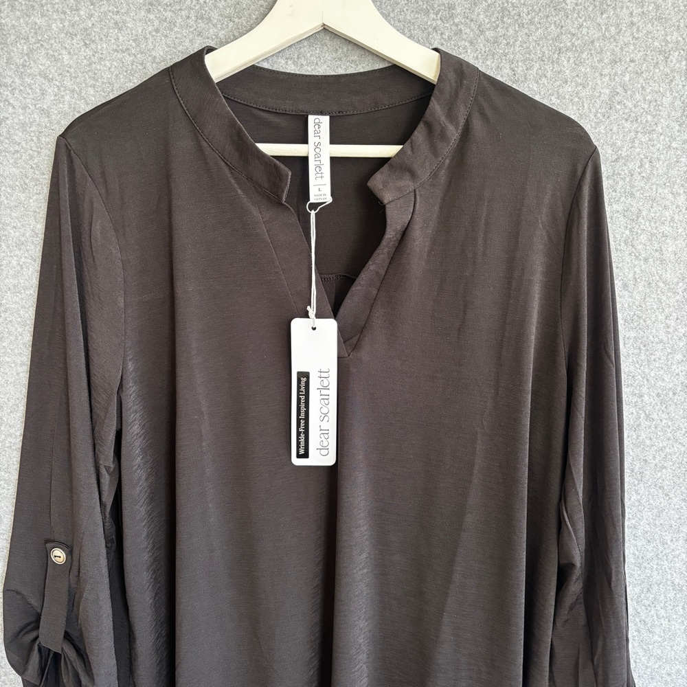 NEW Dear Scarlett Flattering Black 3/4 sleeve Lightweight Breathable Top L - Picture 5 of 10